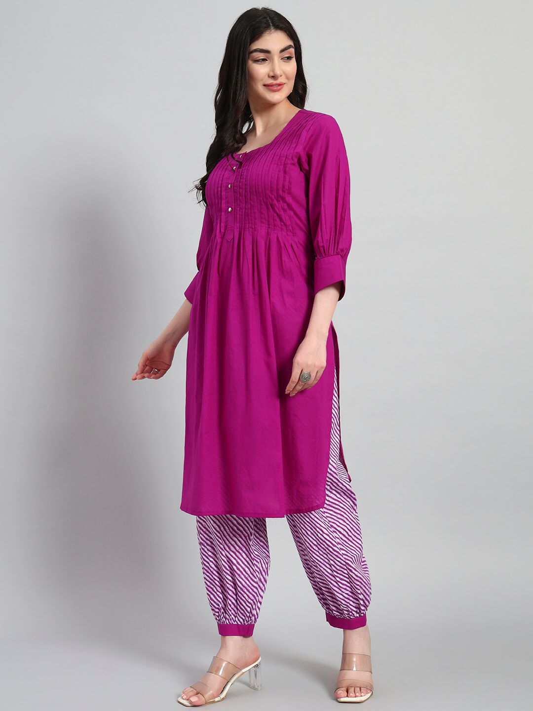 Plain Kurta With Leheria Afghani Salwar image 4