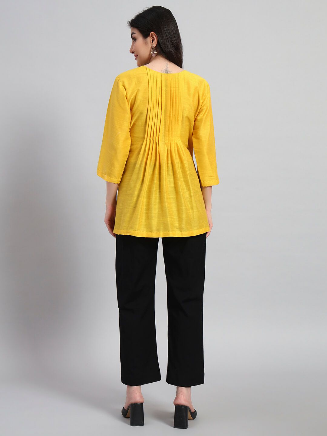 Silk Pintuck Short Kurta With Pant image 5