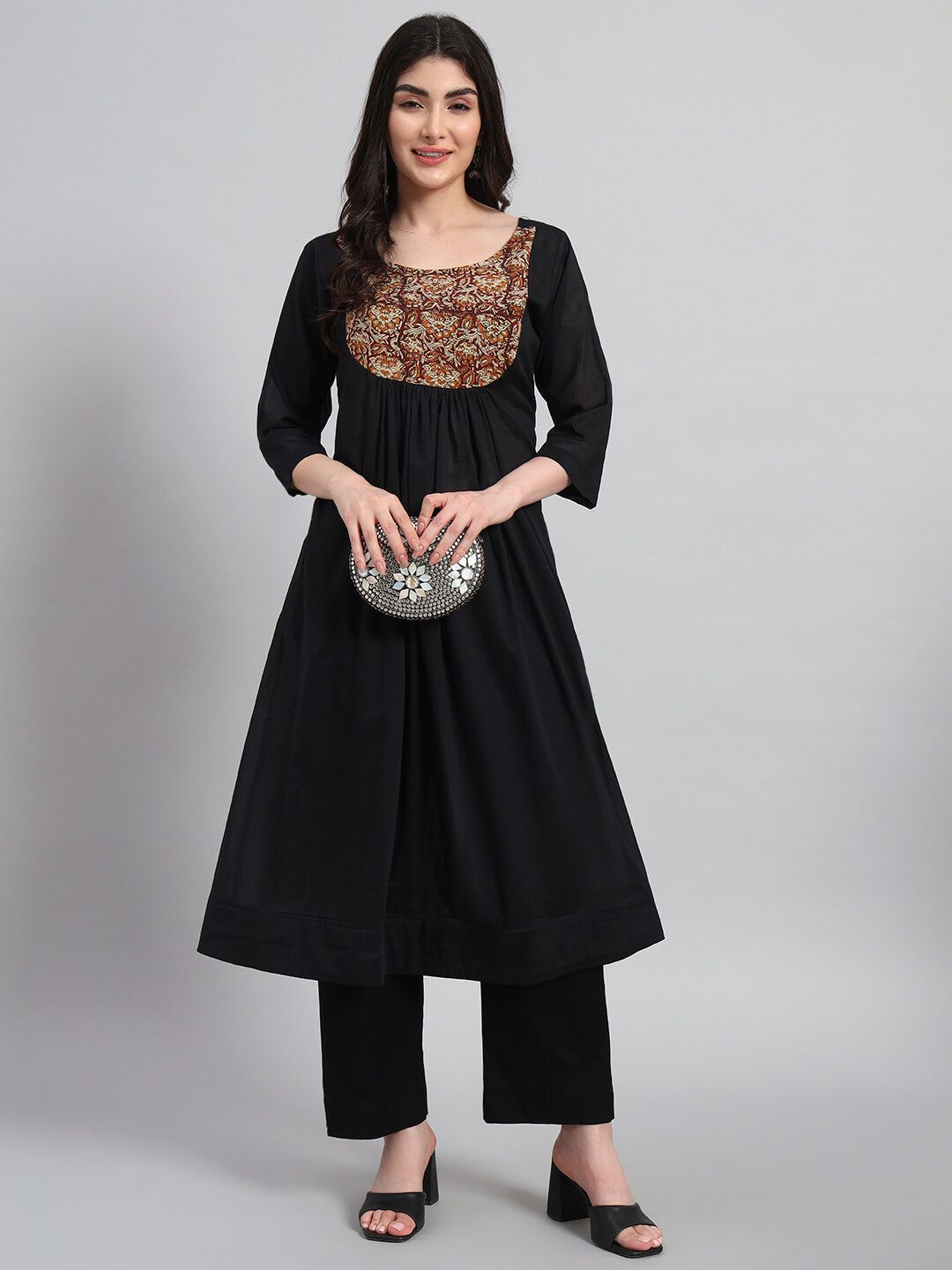 A-line Gethered Cotton Kurta Set image 3