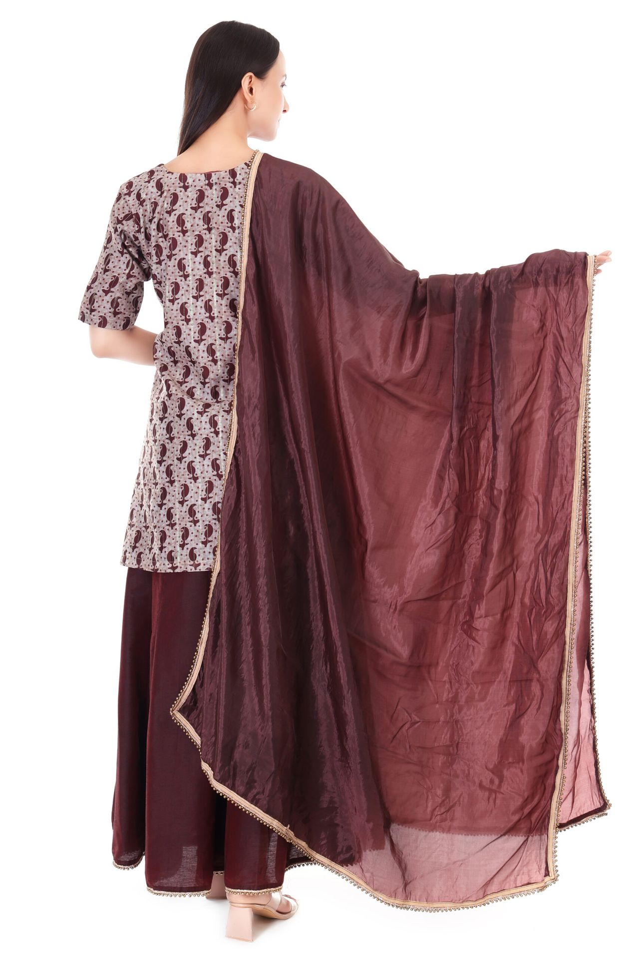 Chanderi Silk Kurta With Silk Sharara And Organza Dupatta image 5