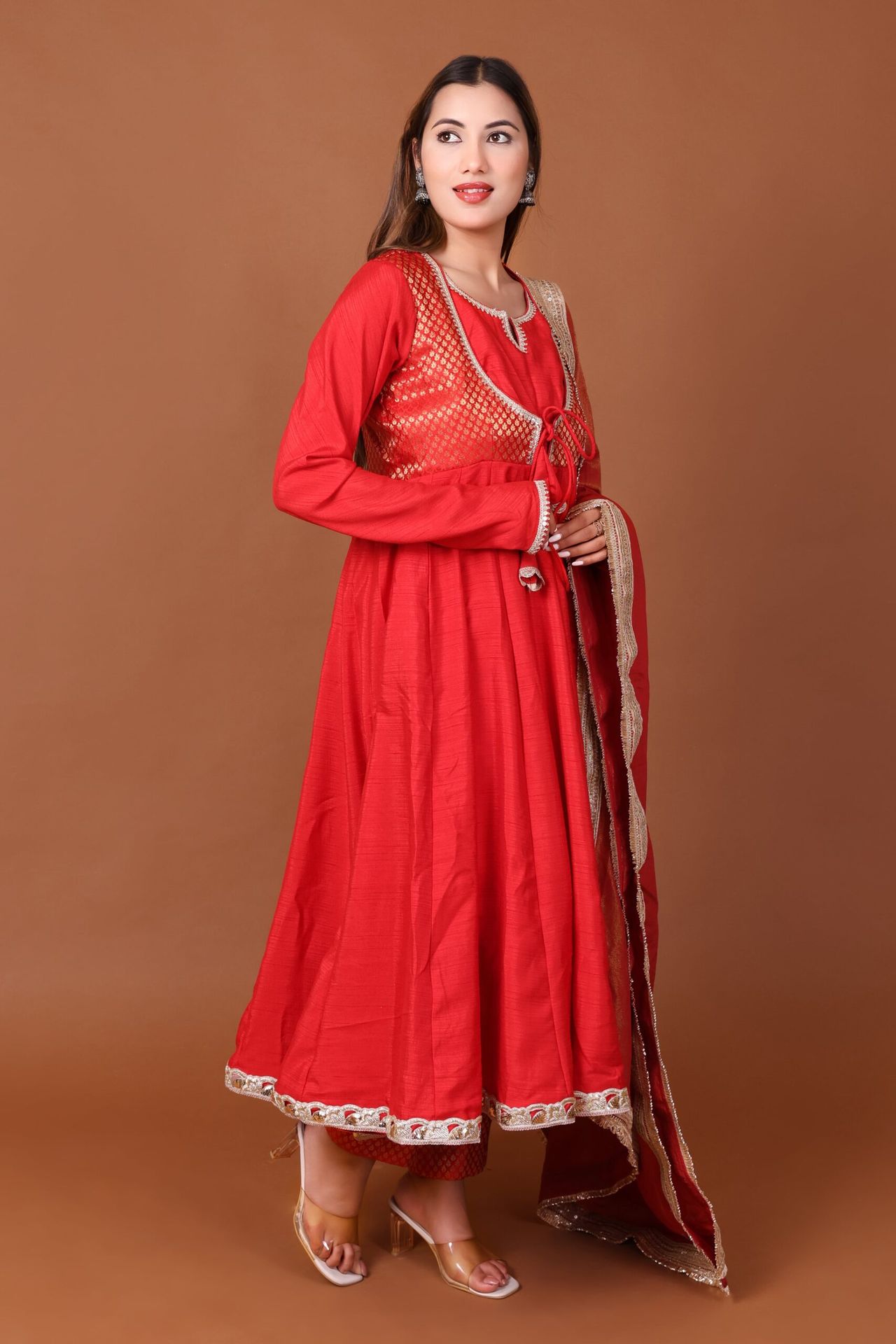 Brocade Satin Dupion Anarkali Kurta Set With Dupatta image 3