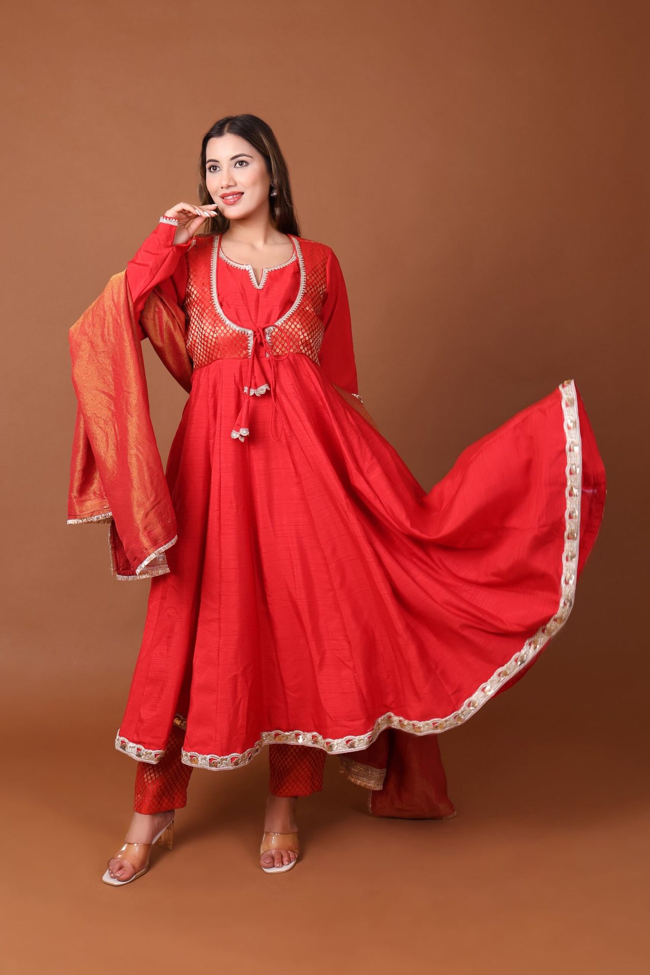 Brocade Satin Dupion Anarkali Kurta Set With Dupatta image 5