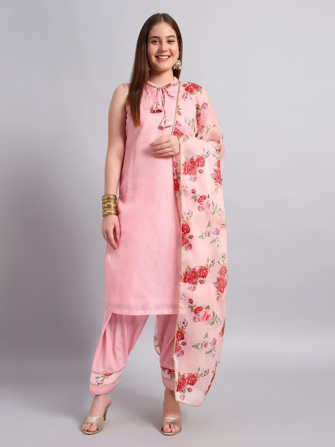 Kotadoria Kurta Set With Organza Floral Dupatta image 4