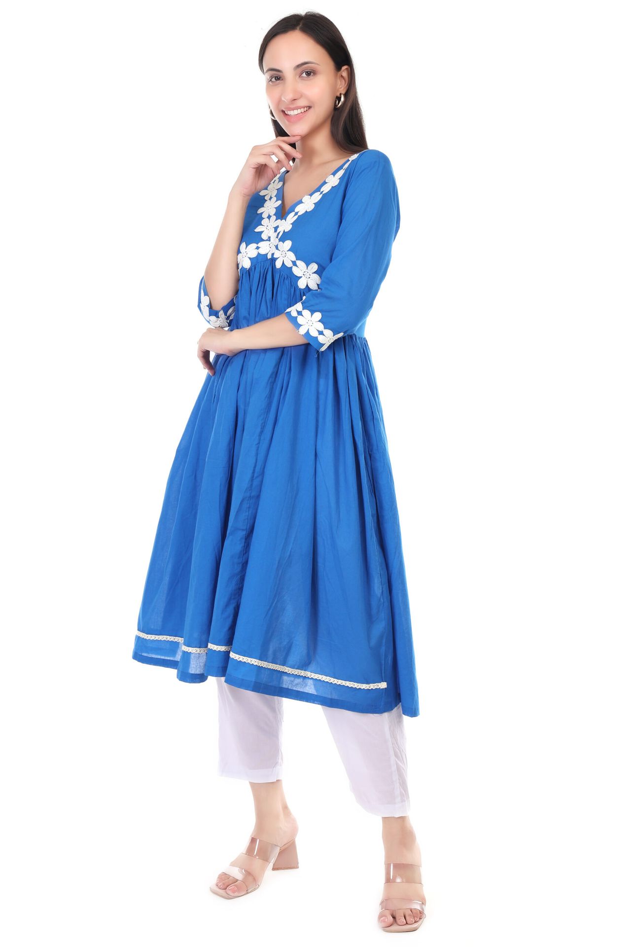 Cambric Cotton Anarkali Kurta Set Detailing With Lace image 3