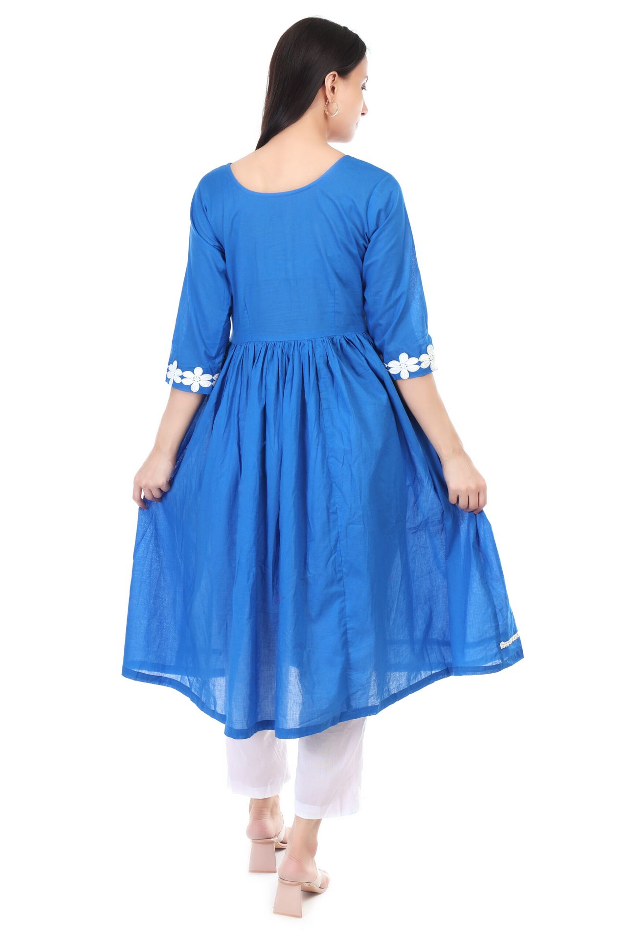 Cambric Cotton Anarkali Kurta Set Detailing With Lace image 5