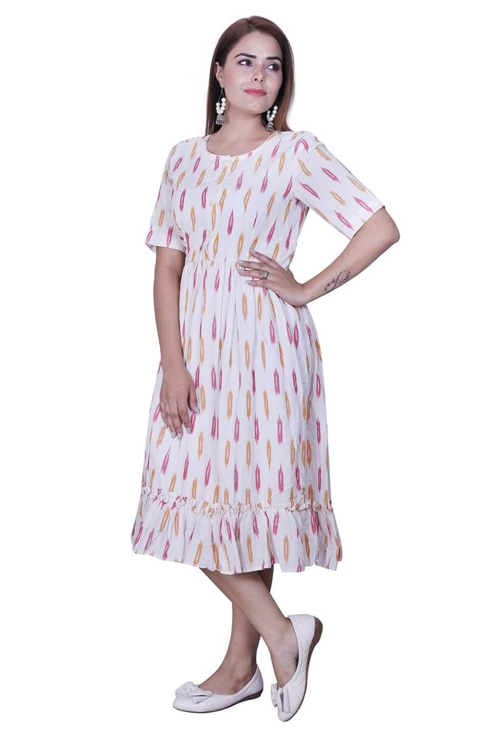 Off-white Cotton Ikat Dress image 3