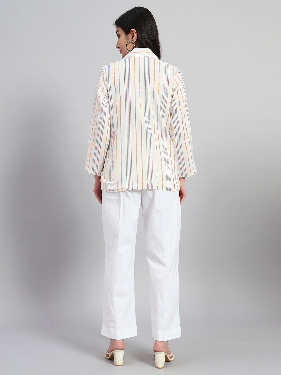 Cotton Stripes Coat With Pant image 6