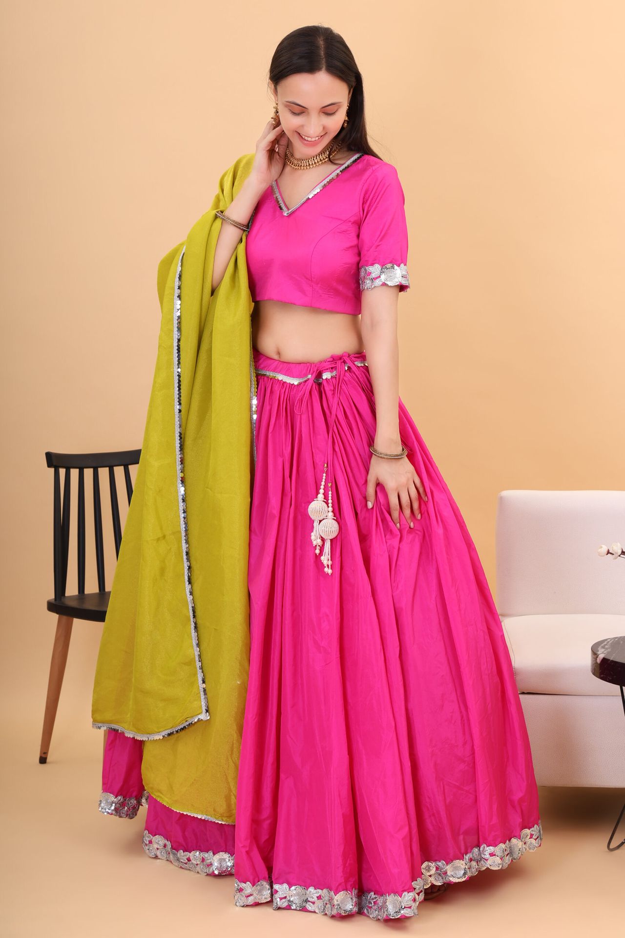 Pink Silk Lehanga With Tissue Silk Dupatta image 3