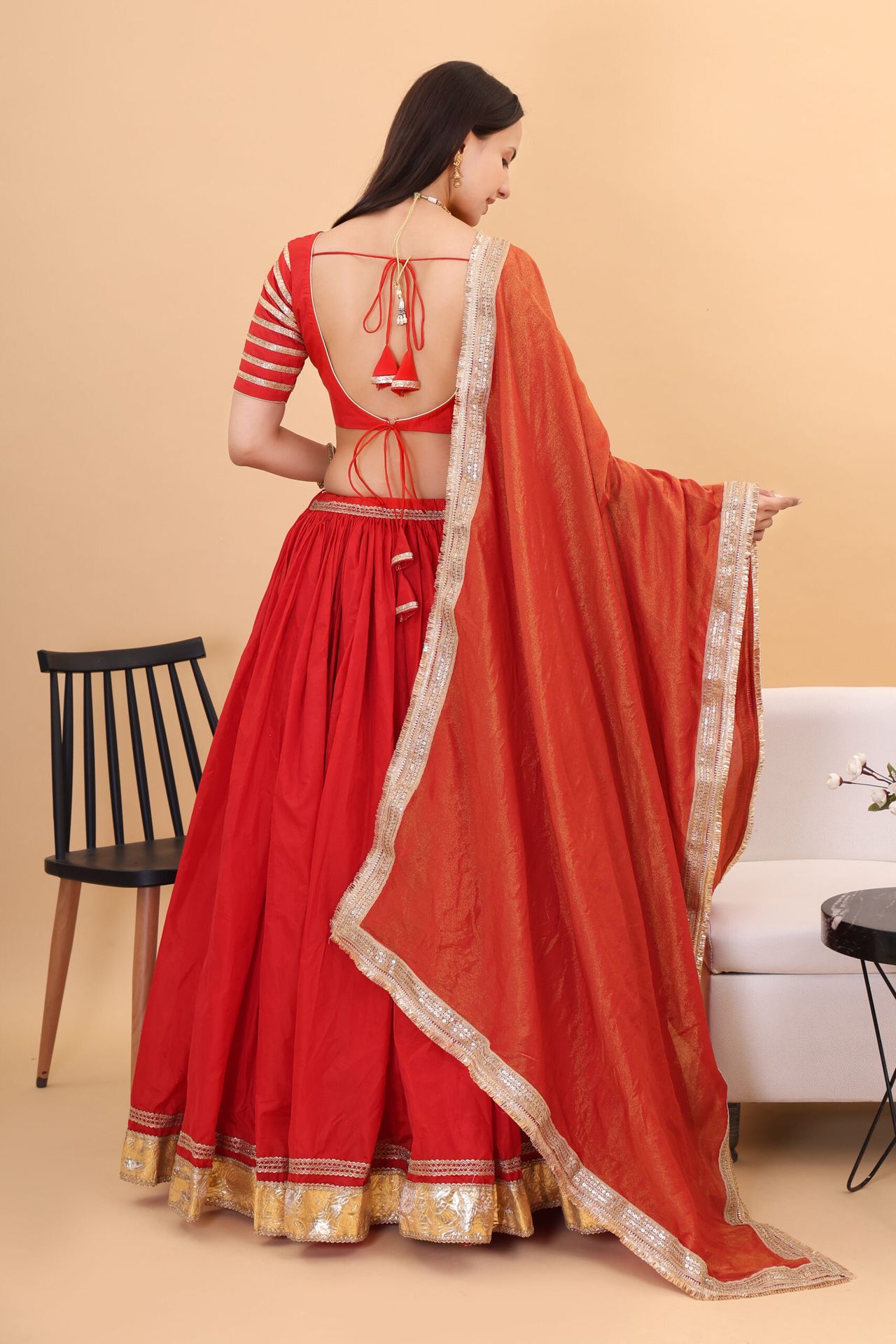 Red Silk Lehanga With Tissue Silk Dupatta image 5