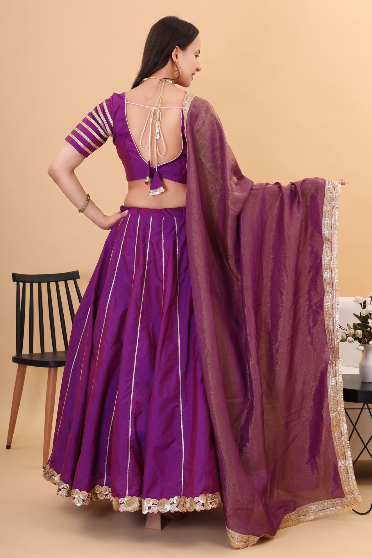 Purple Silk Lehanga With Tissue Silk Dupatta image 3