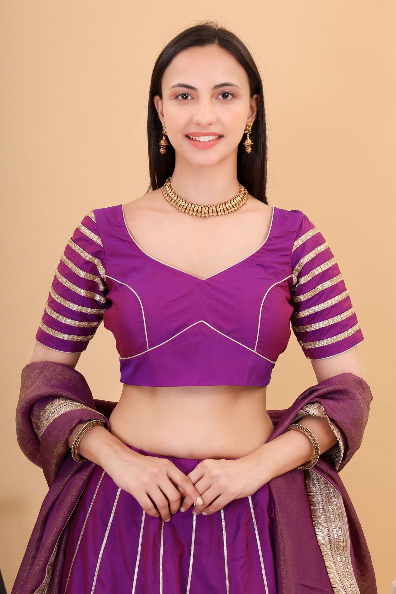 Purple Silk Lehanga With Tissue Silk Dupatta image 5