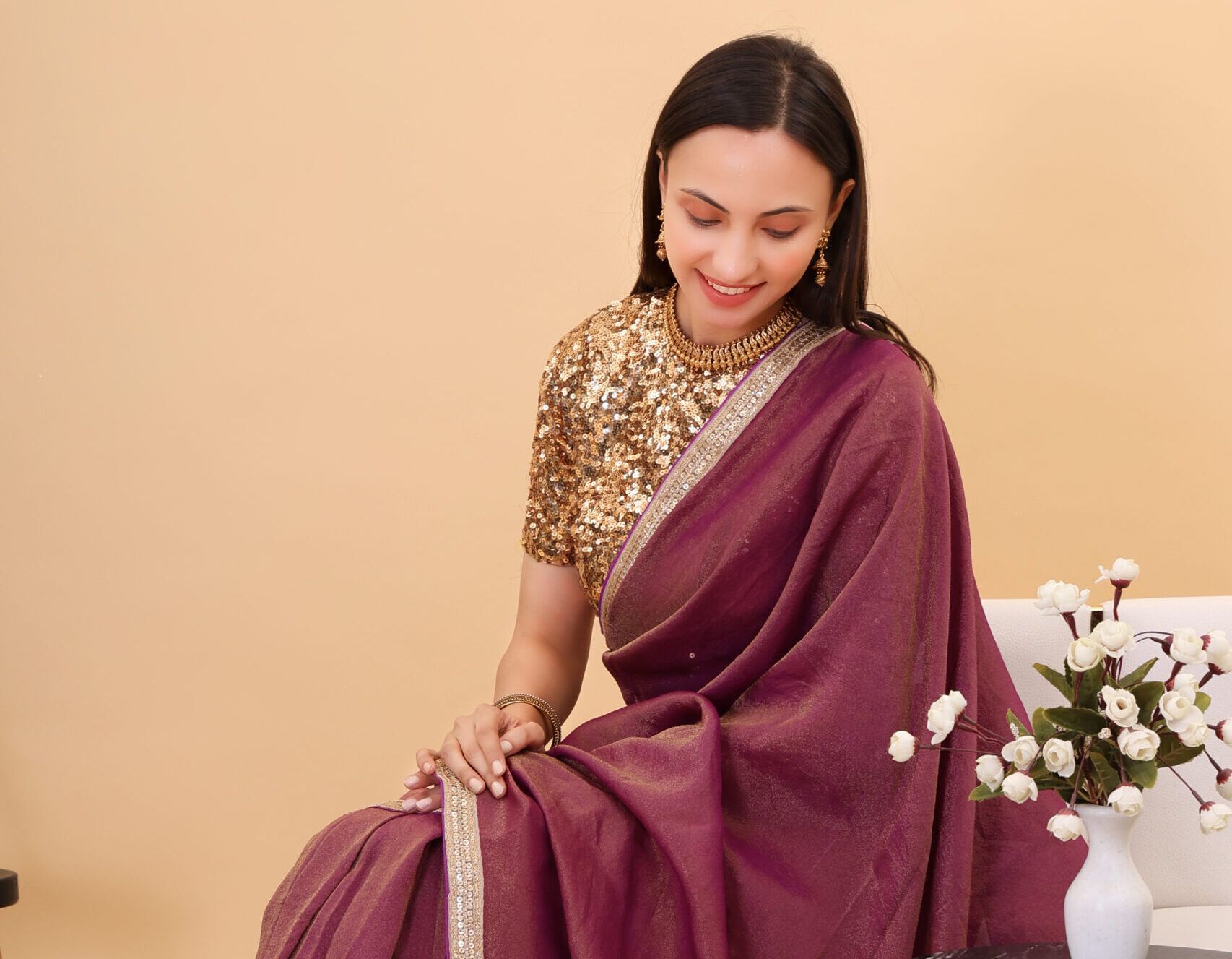 Wine Tissue Silk Saree With Embroidery Blouse image 5