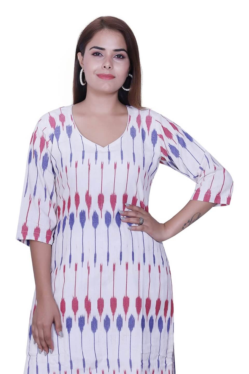 White Cotton Ikat Kurti Set image 3