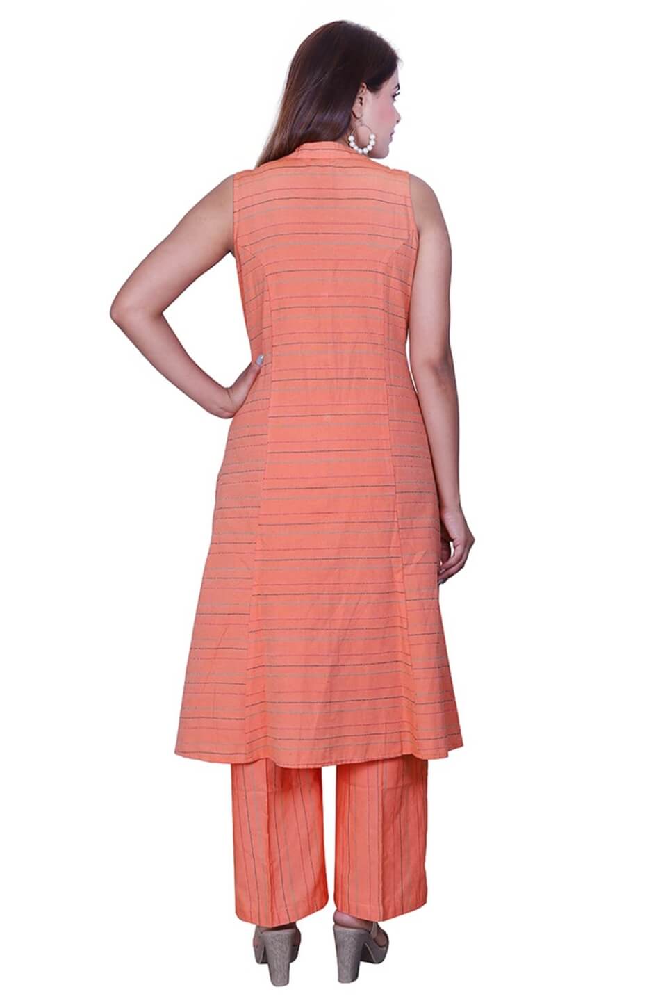 Orange Handloom Blend Cotton Kurta Set image 4