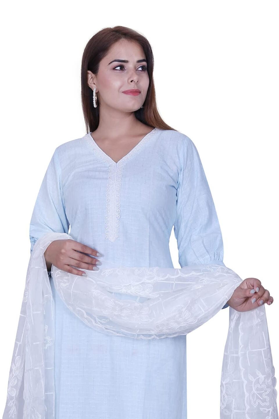 Sky Blue Cotton Kurta Set Dupatta image 3