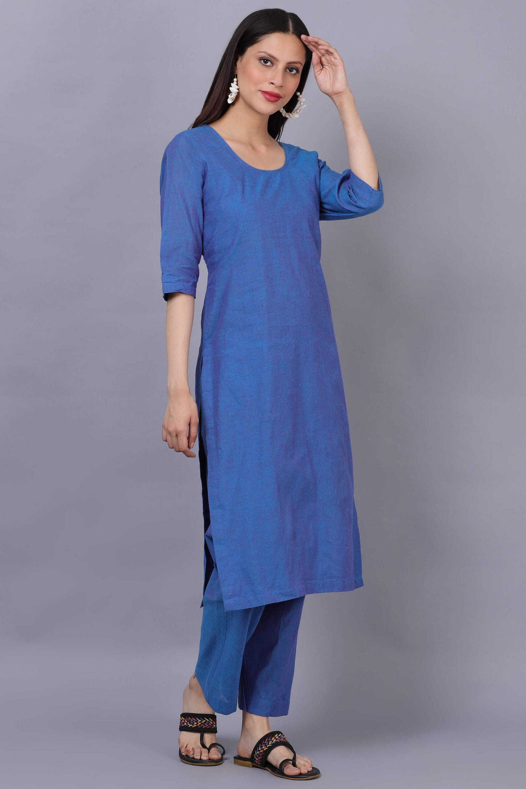 Blue Cotton Kurta Set With Phulkari Dupatta image 4