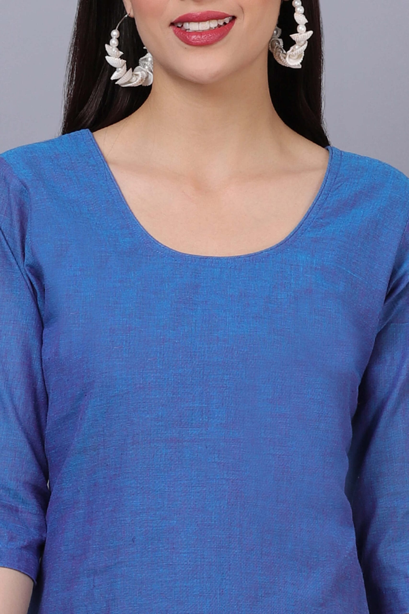 Blue Cotton Kurta Set With Phulkari Dupatta image 6