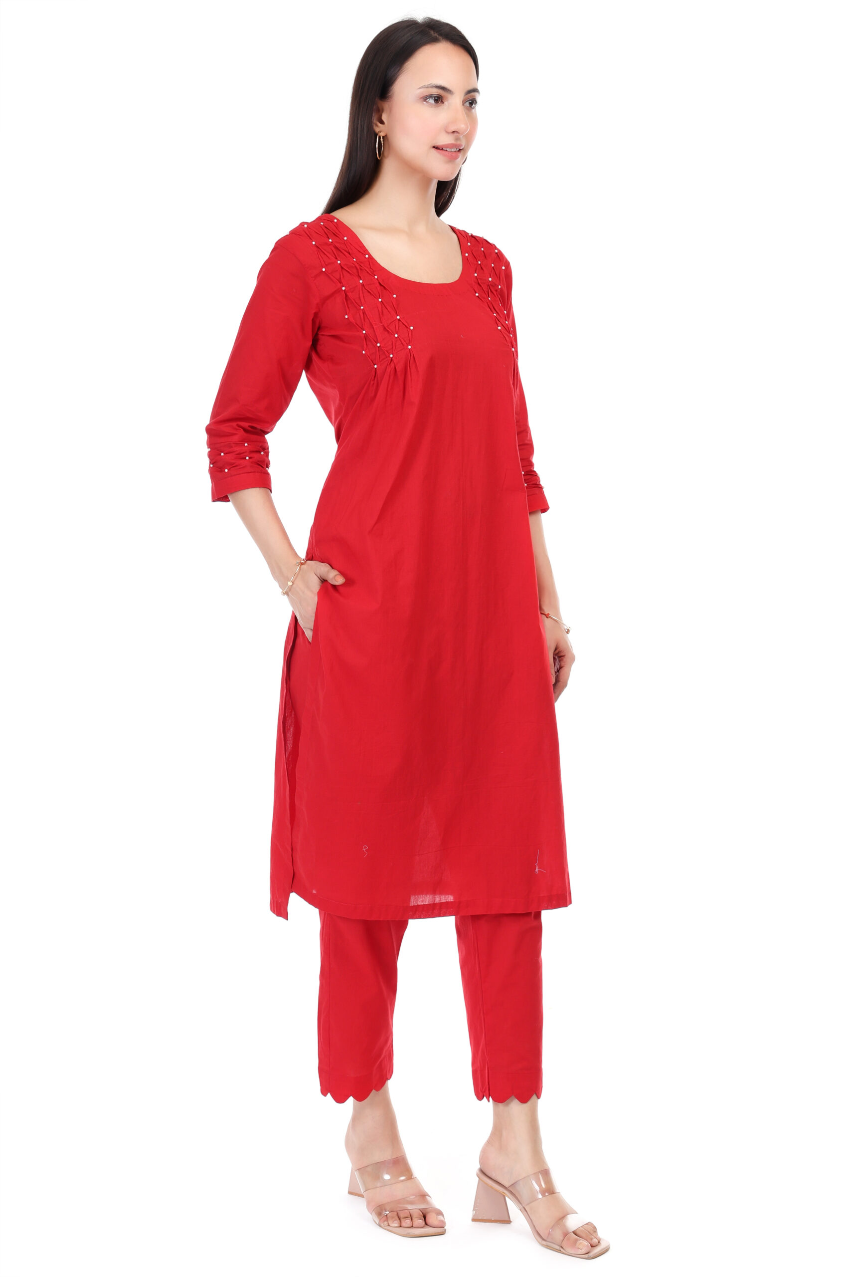 Cambric Cotton Kurta Set With Pearl Embroidery image 4