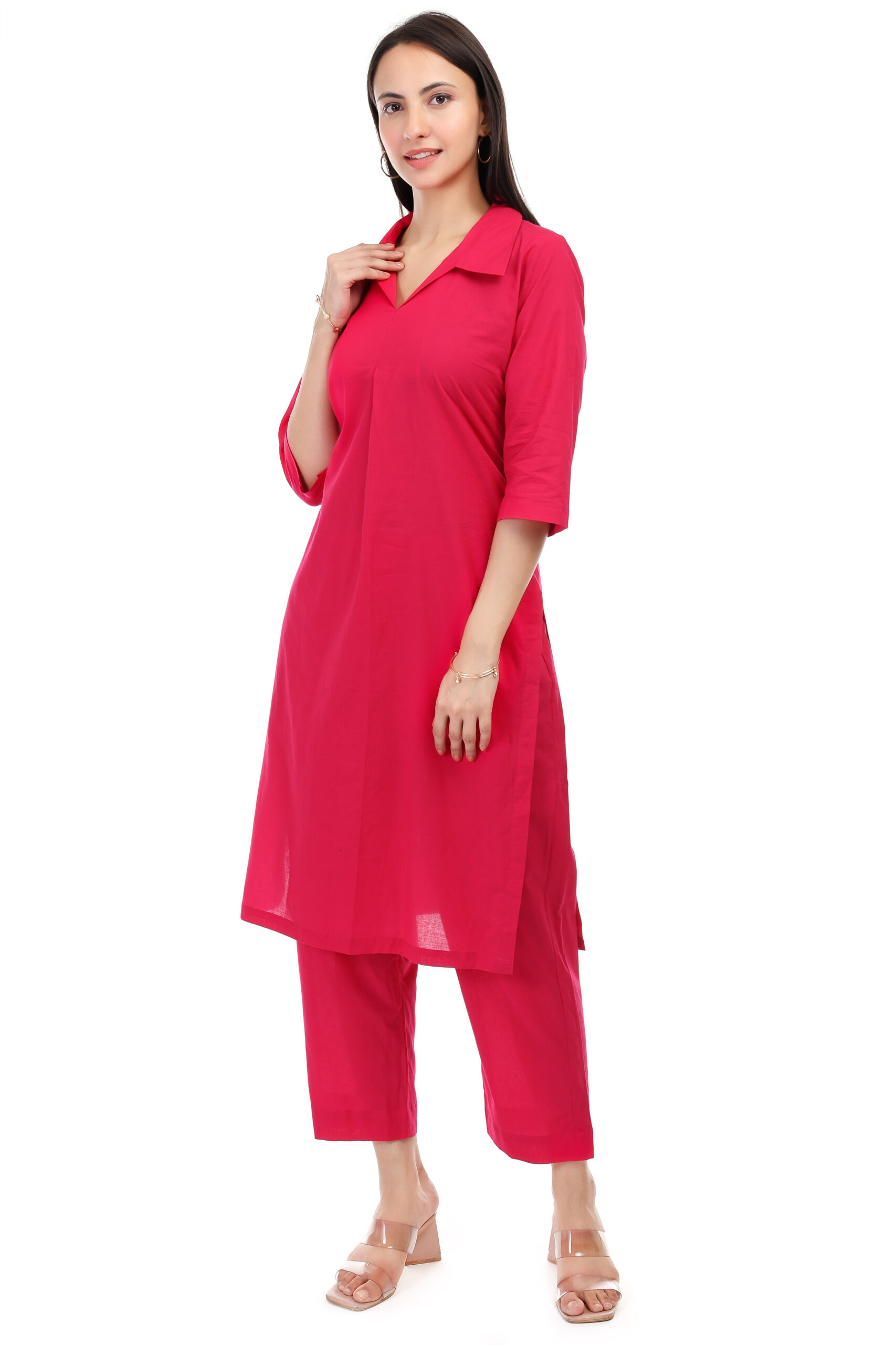 Magenta Cambric Cotton Kurta Set image 4