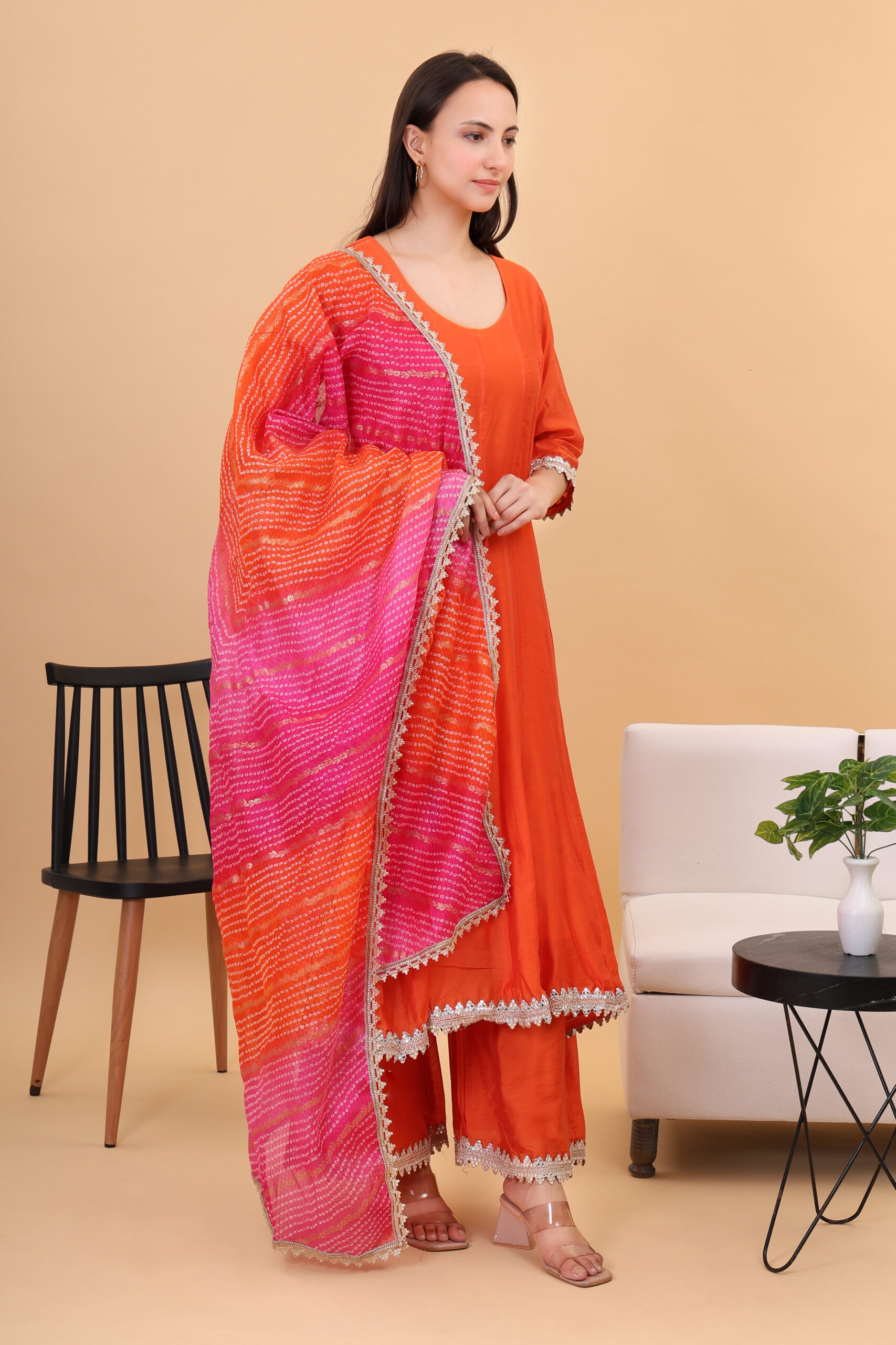 Chanderi Silk Anarkali Set With Kotadoria Dupatta image 4