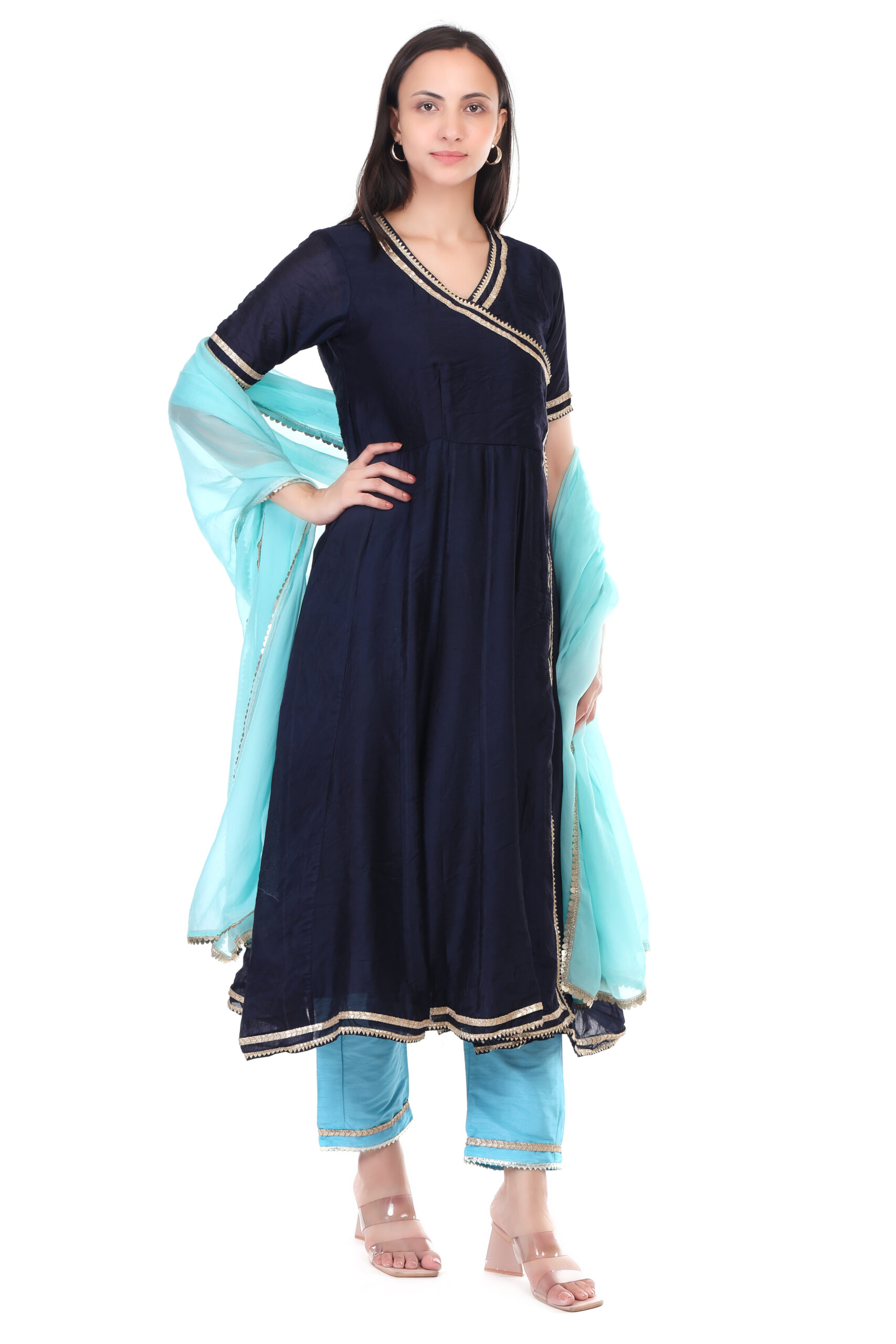 Chanderi Silk Anarkali Set With Orgenzza Dupatta image 4