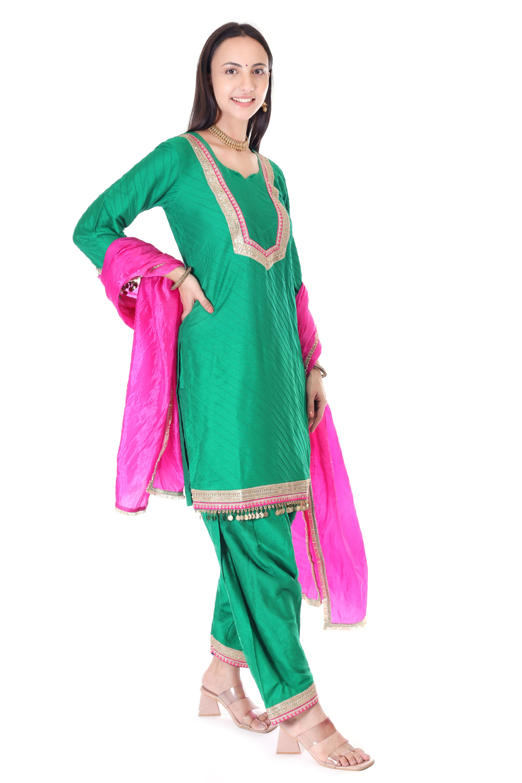 Silk Pintuck Kurta With Salwar And Dupatta image 4