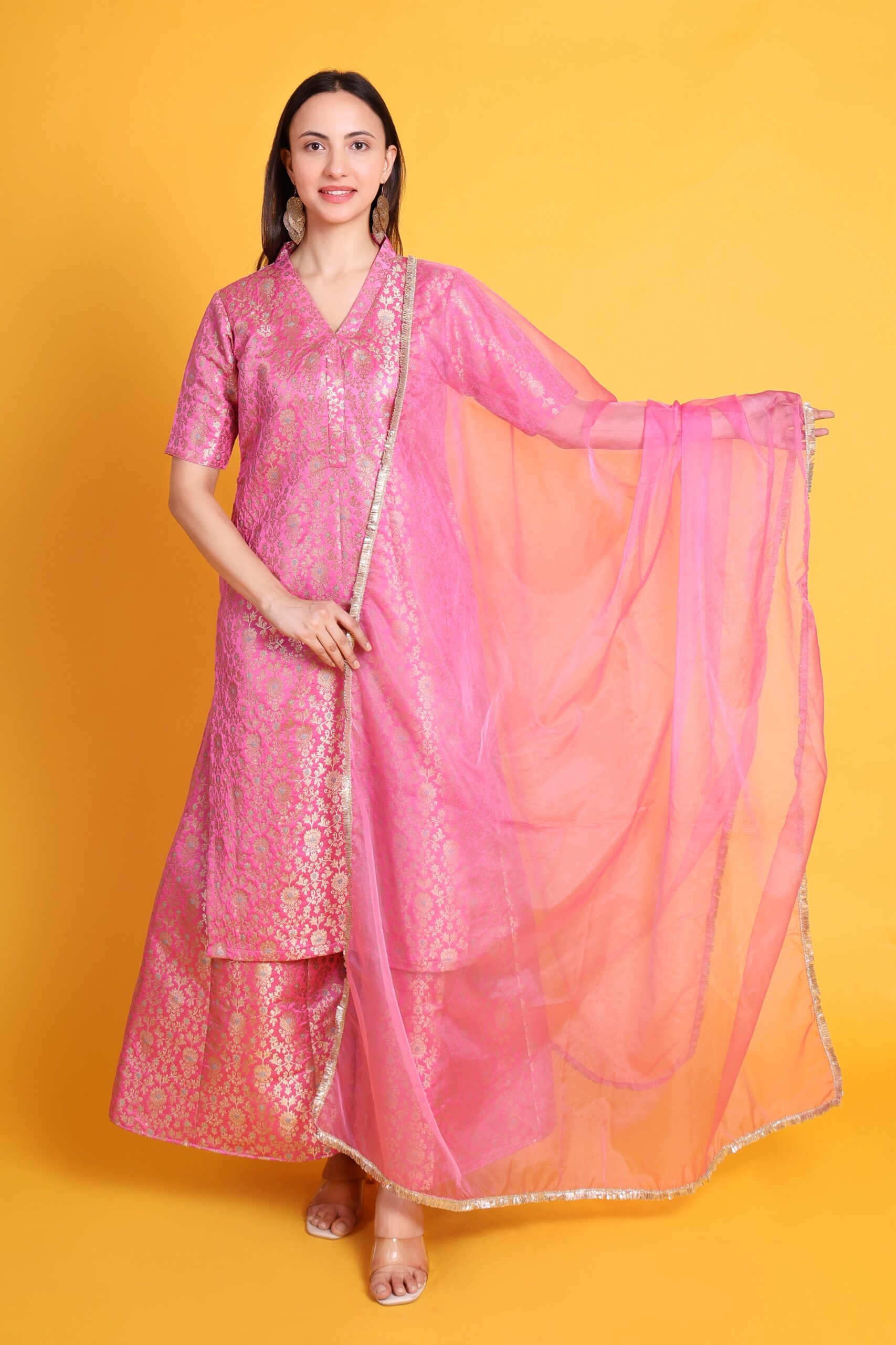 Banarasi Silk Kurta With Sharara image 4