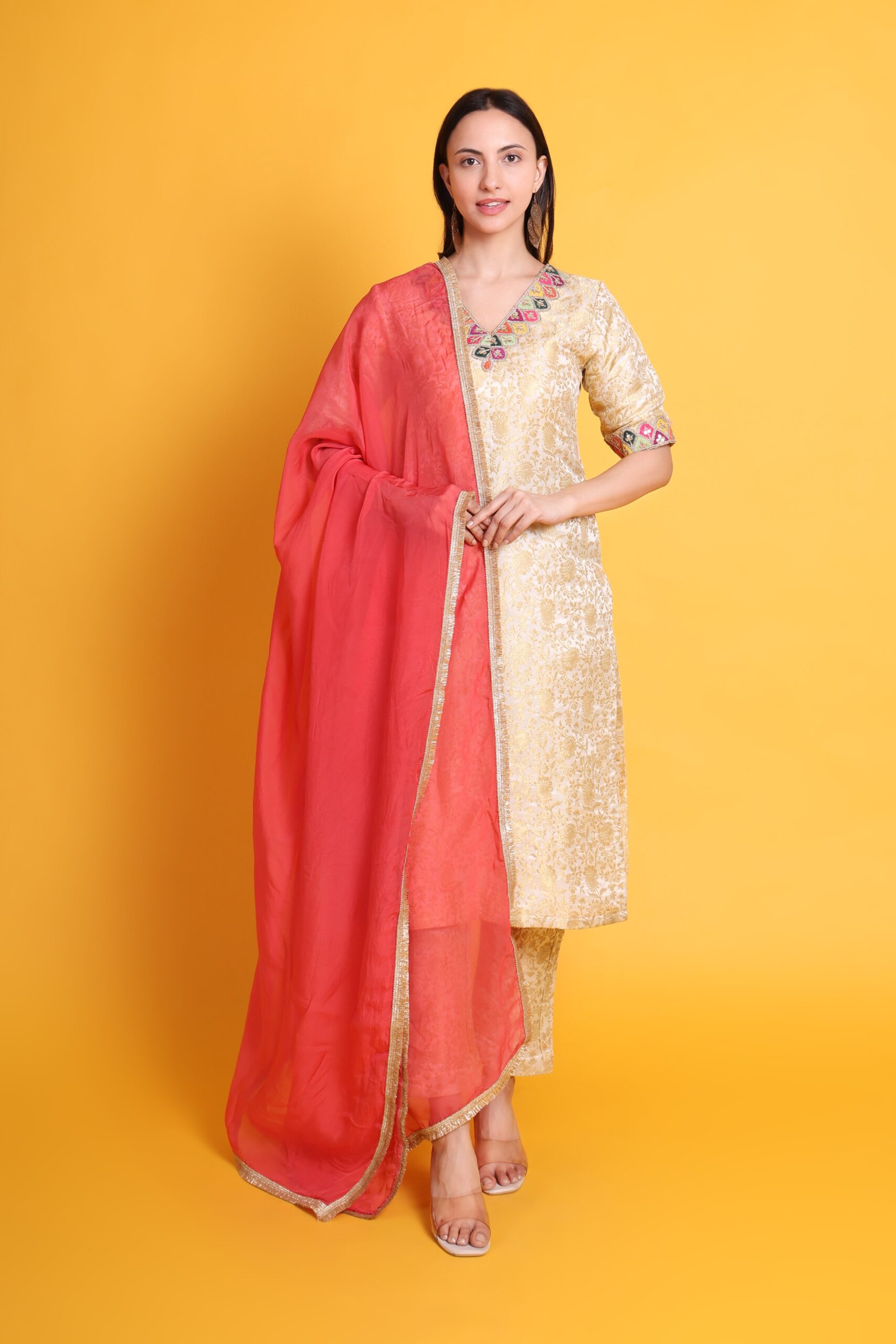 Banarasi Silk Kurta With Pant And Lace Work image 4