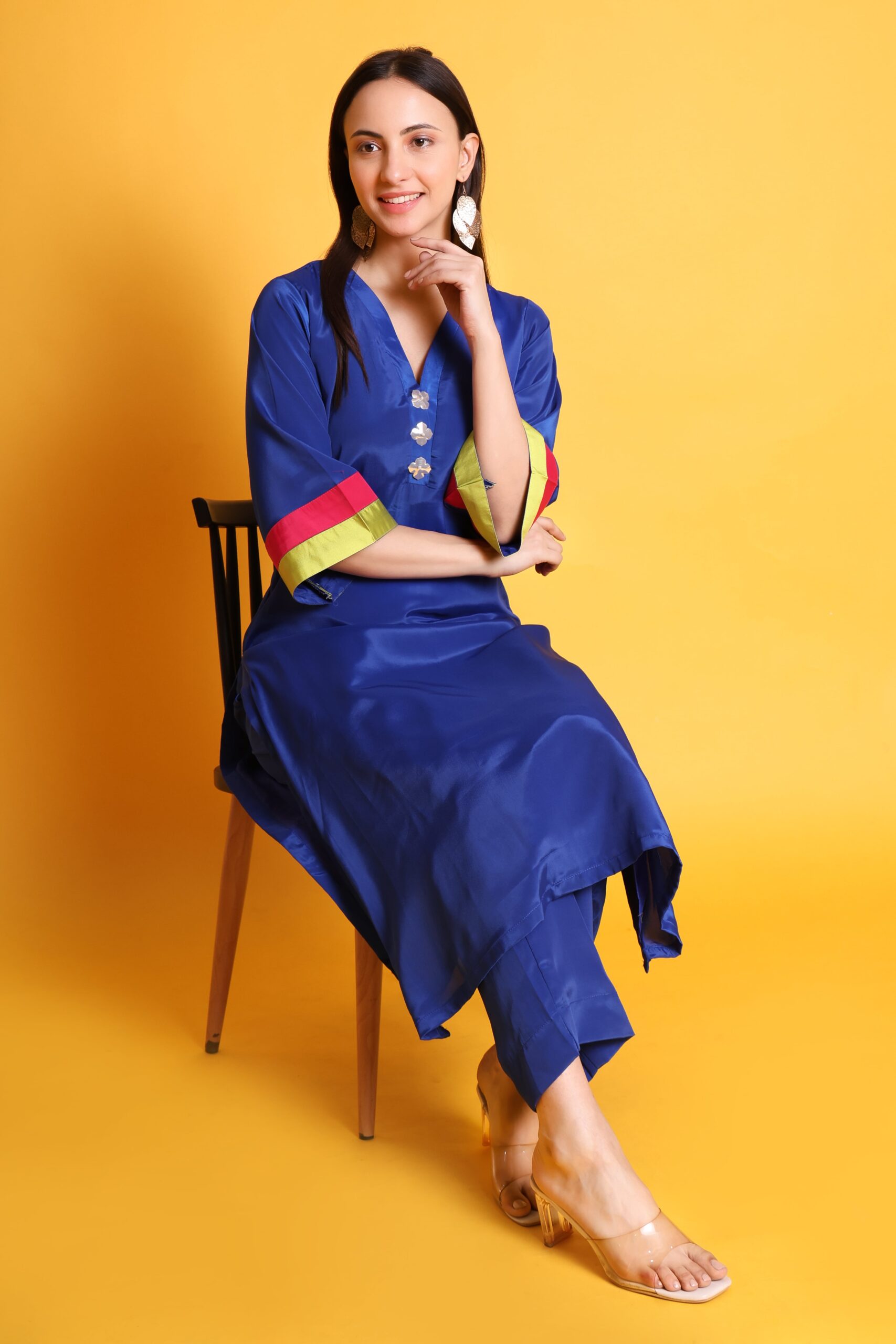 Royal Blue Crepe Kurta Set image 4