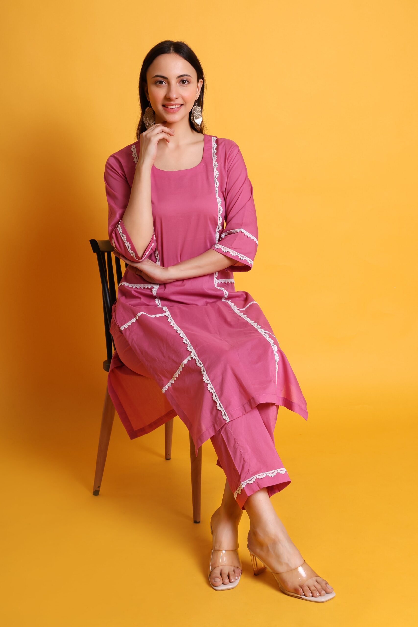 Pure Cotton Chicken Lace Work Kurta Set image 4