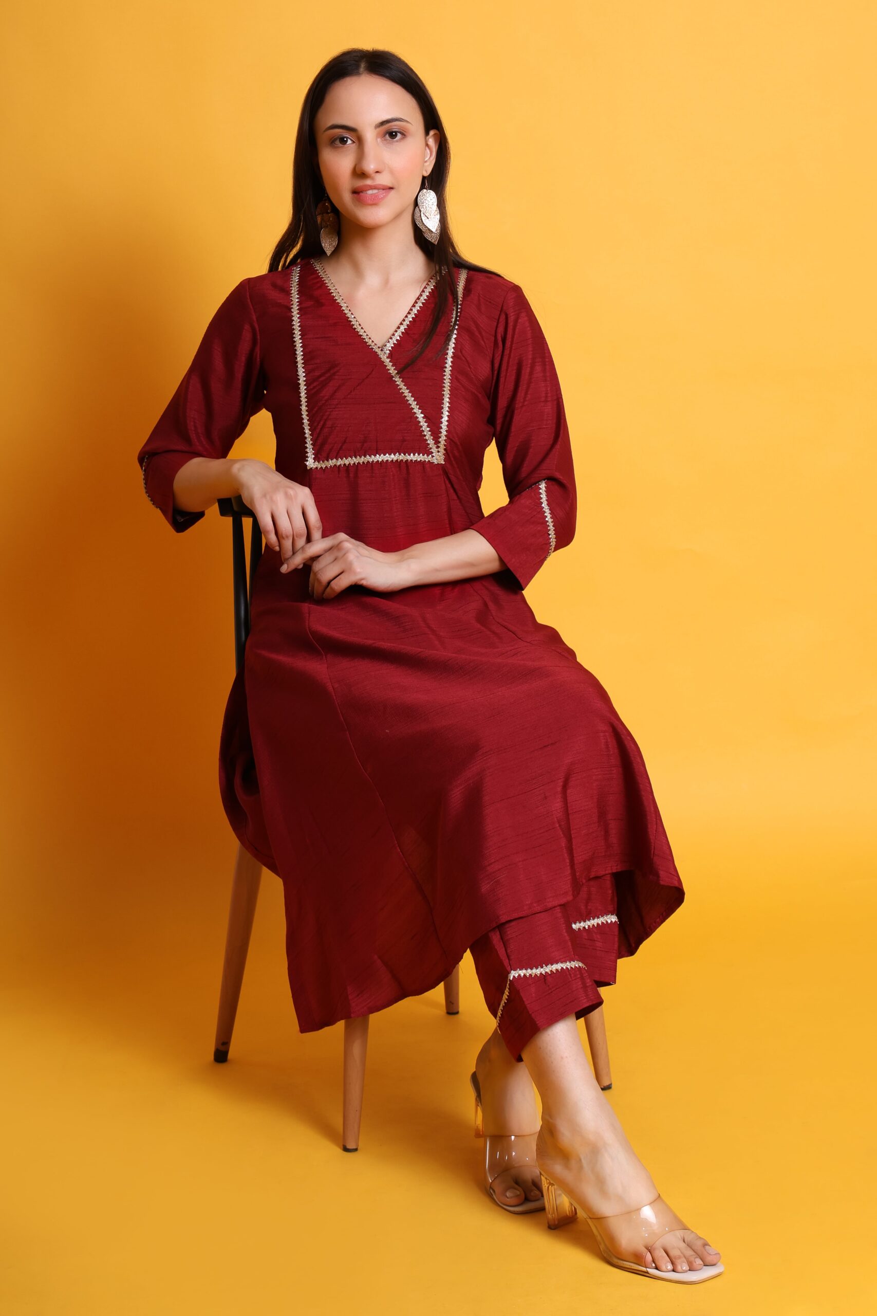 Satin Dupion Kurta Set With Lace Work image 4
