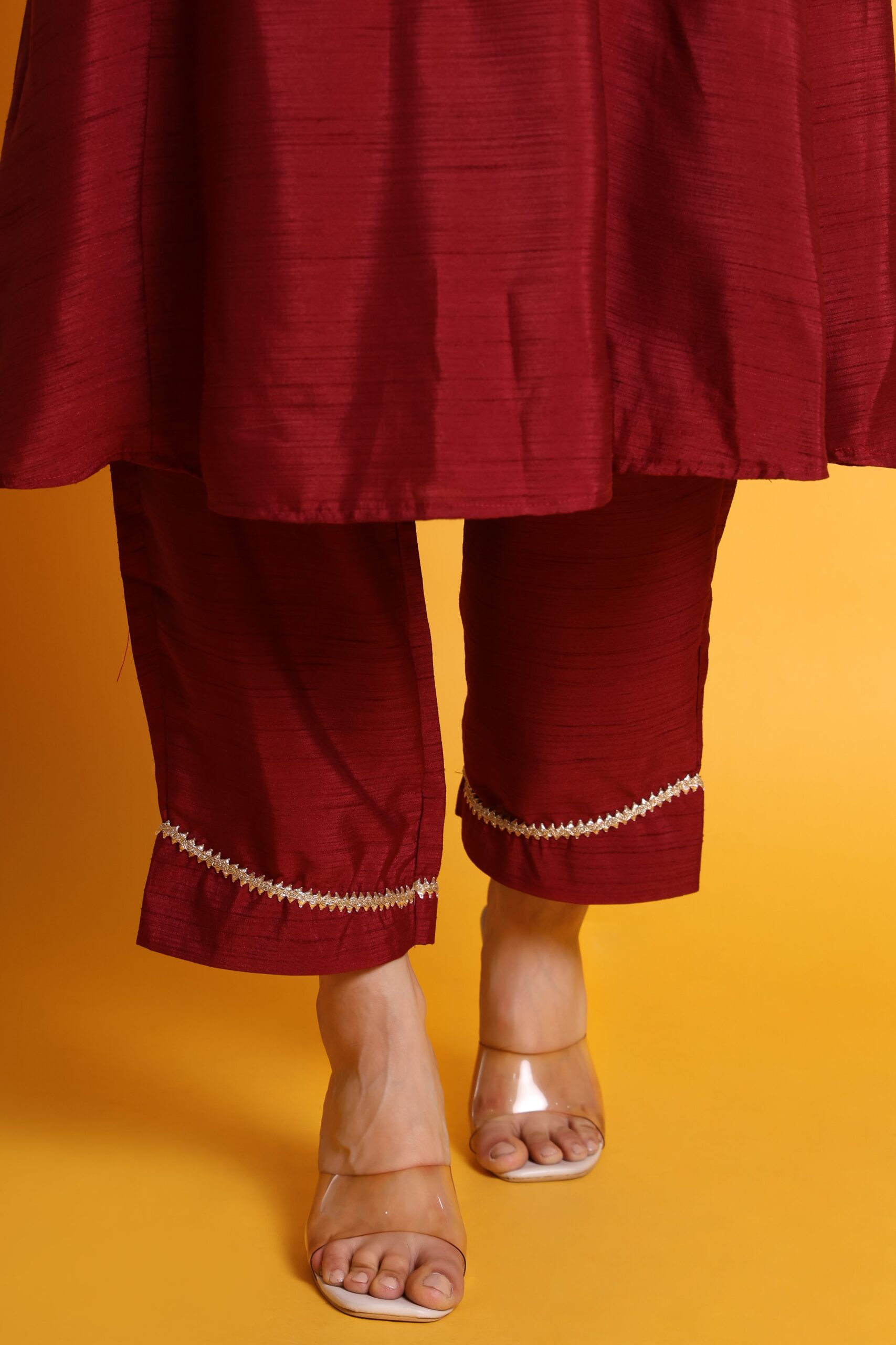 Satin Dupion Kurta Set With Lace Work image 6