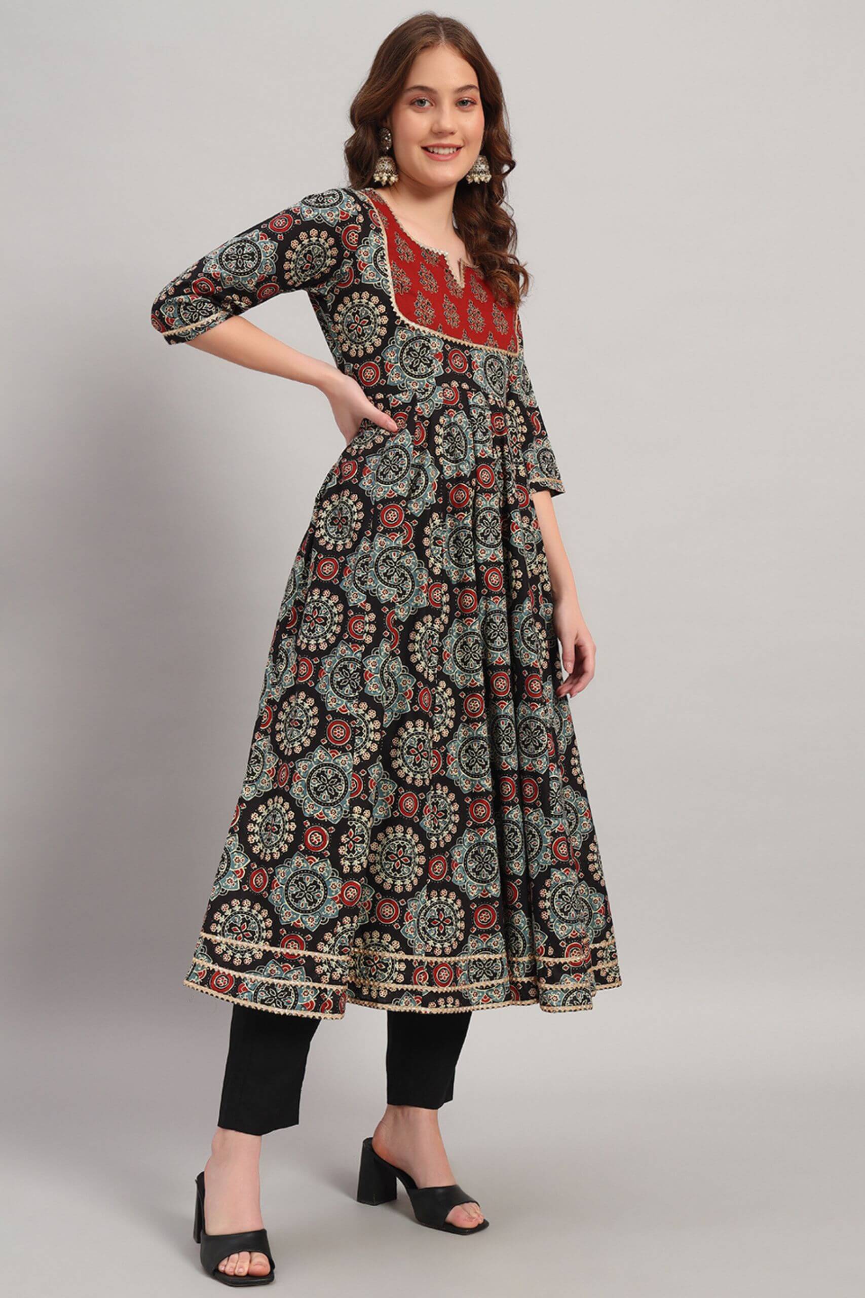 Cotton Hand Block Print Anarkali Kurta Set image 4