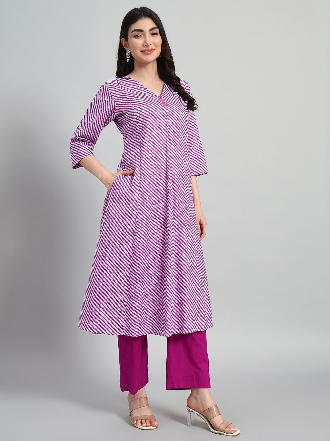 Hand Block Leheria Cotton Kurta Set image 5