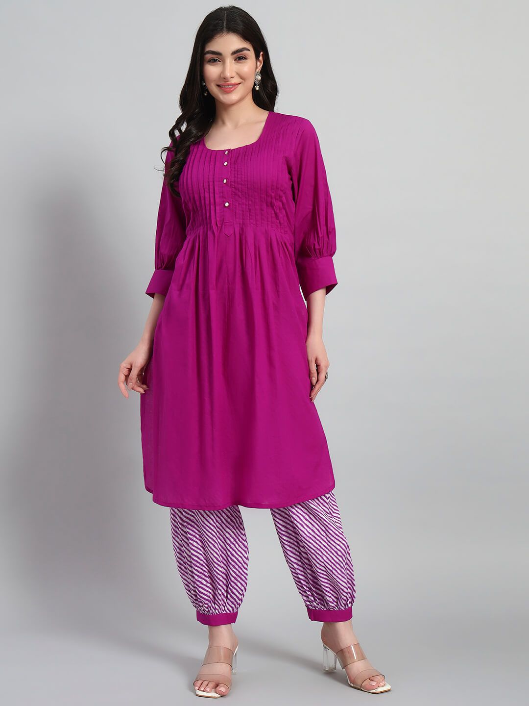Plain Kurta With Leheria Afghani Salwar image 5
