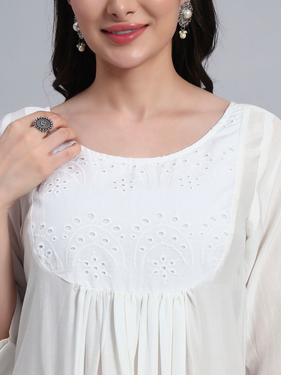 Muslin Cotton Gethered Kurta Set image 7