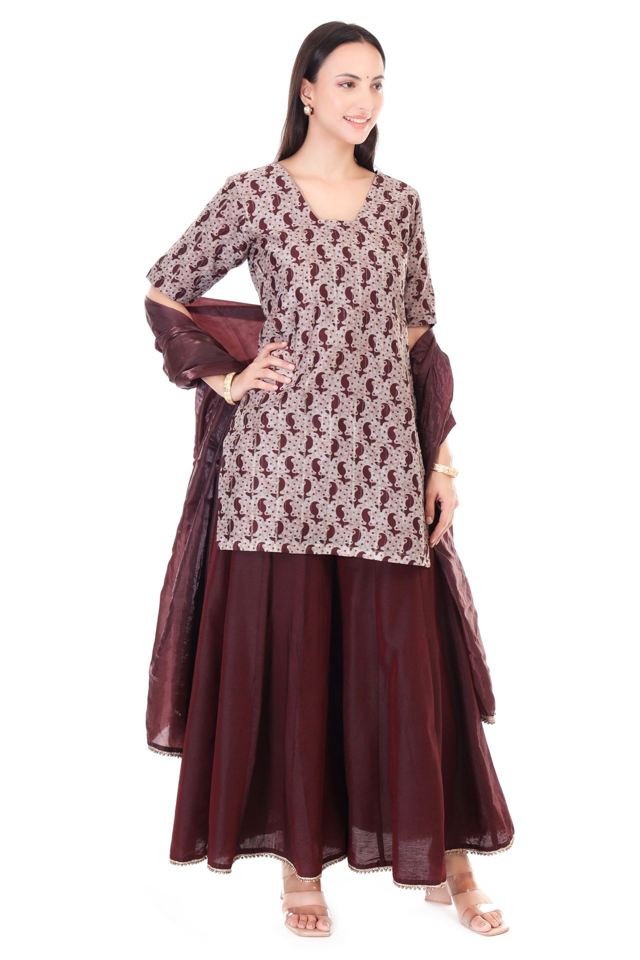 Chanderi Silk Kurta With Silk Sharara And Organza Dupatta image 4