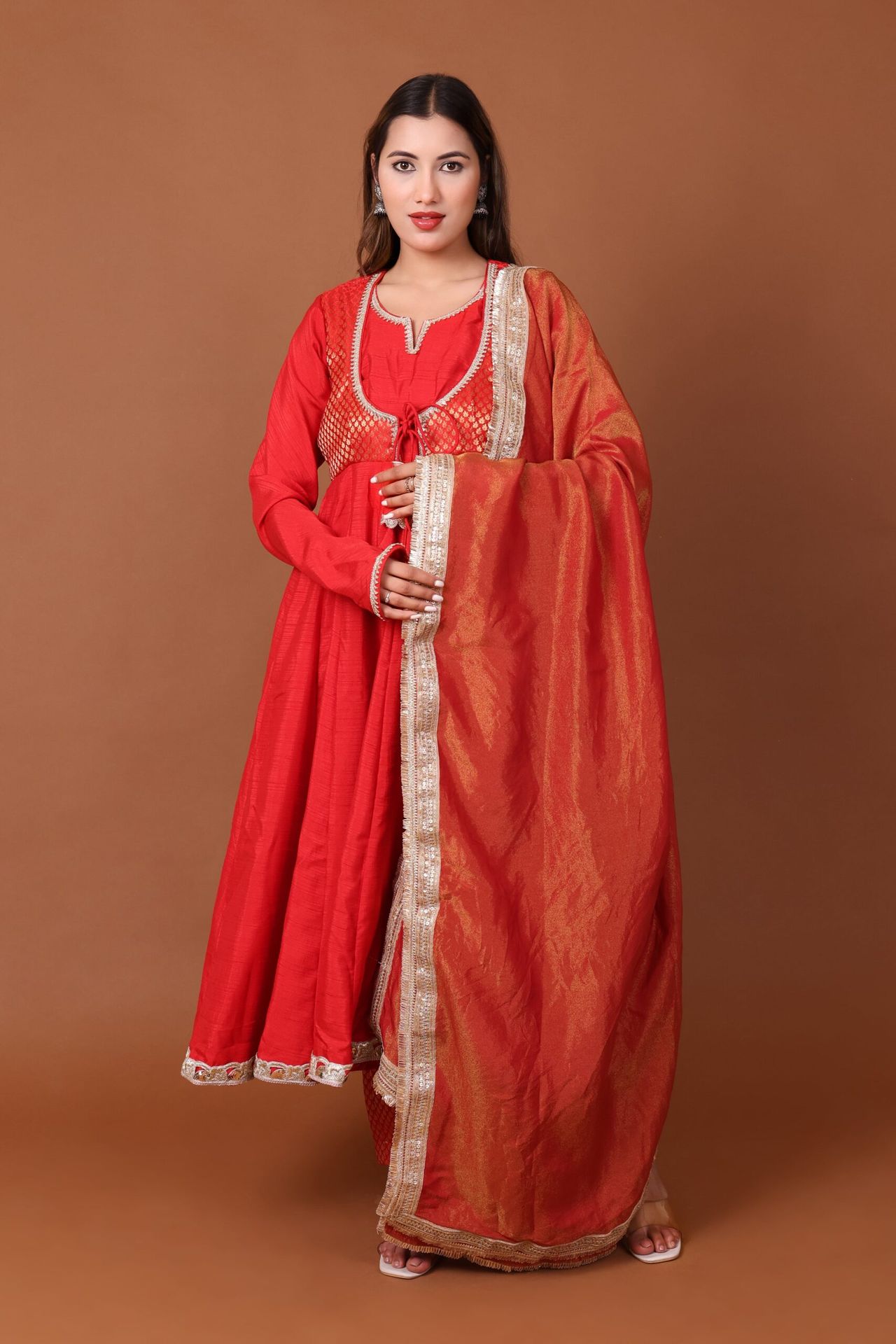Brocade Satin Dupion Anarkali Kurta Set With Dupatta image 4
