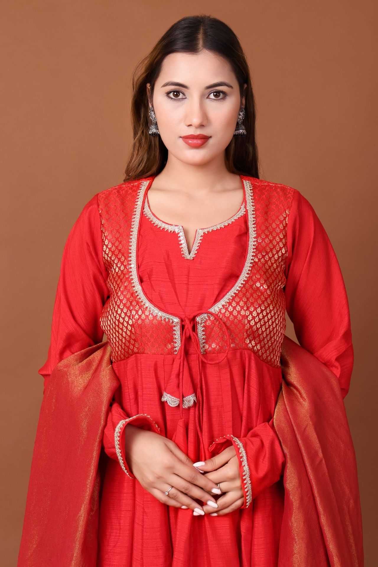 Brocade Satin Dupion Anarkali Kurta Set With Dupatta image 6