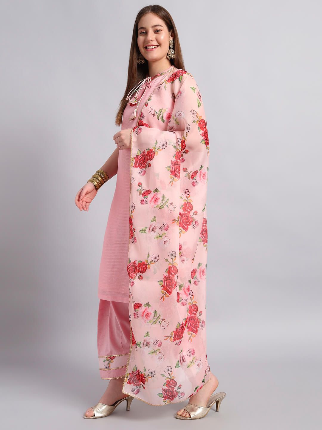 Kotadoria Kurta Set With Organza Floral Dupatta image 5