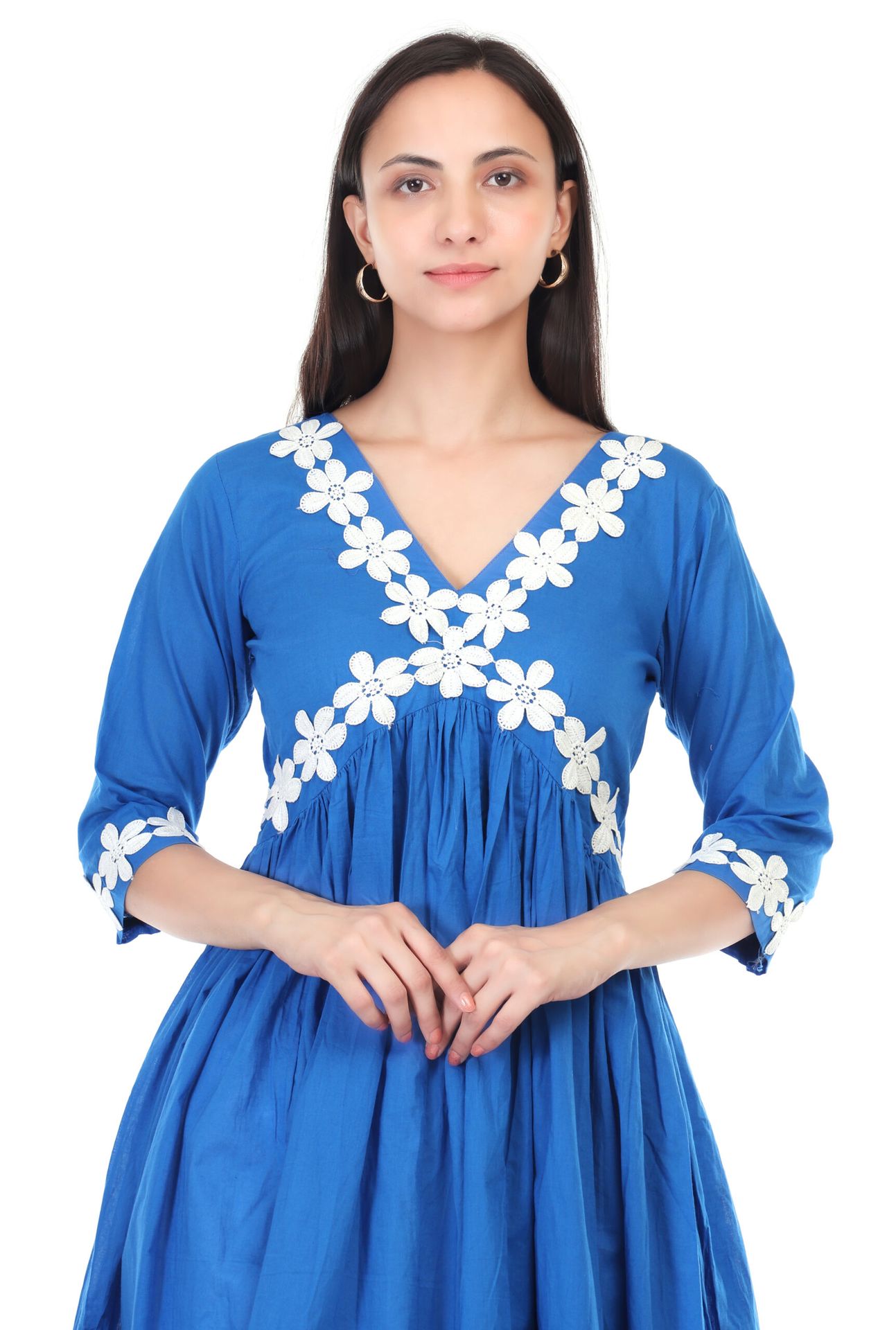 Cambric Cotton Anarkali Kurta Set Detailing With Lace image 4