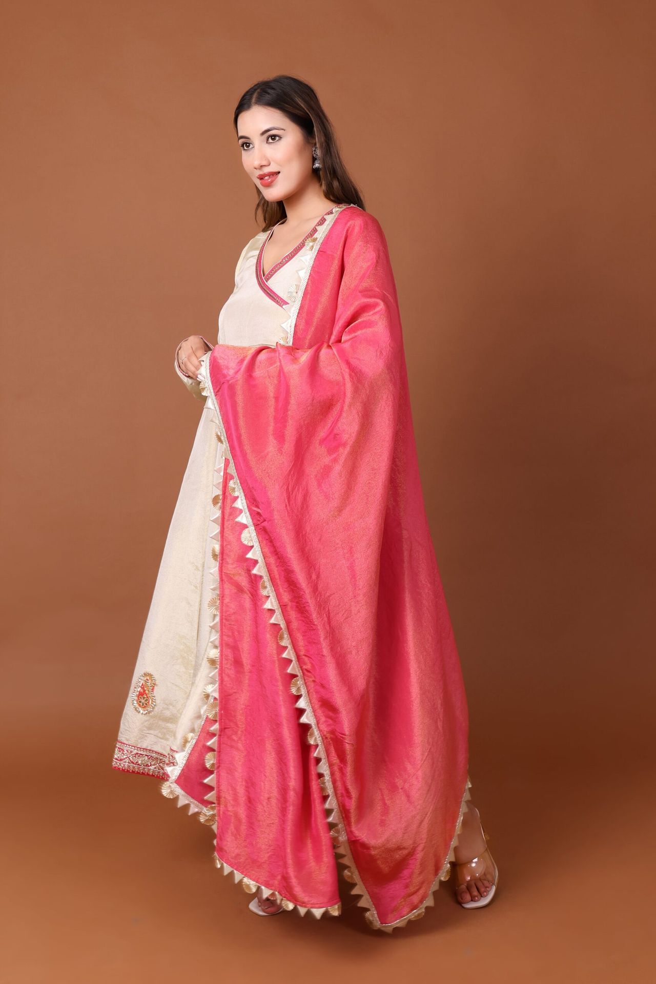 Tissue Silk Angrakha Anarkali Kurta Set With Dupatta image 4