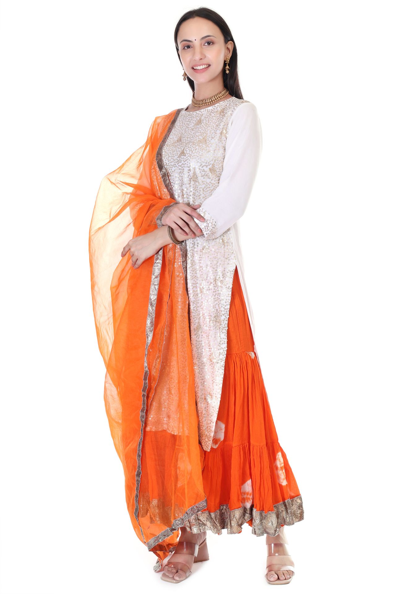 Chinnon Shibori Sharara With Embroided Kurta And Orgenzza Dupatta image 4