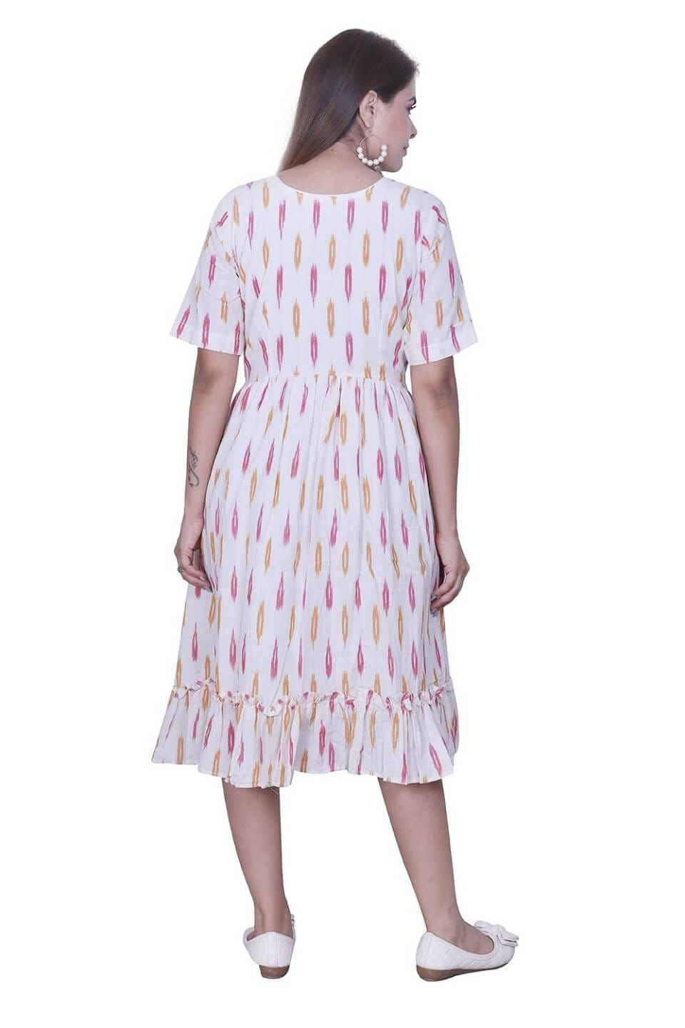Off-white Cotton Ikat Dress image 4