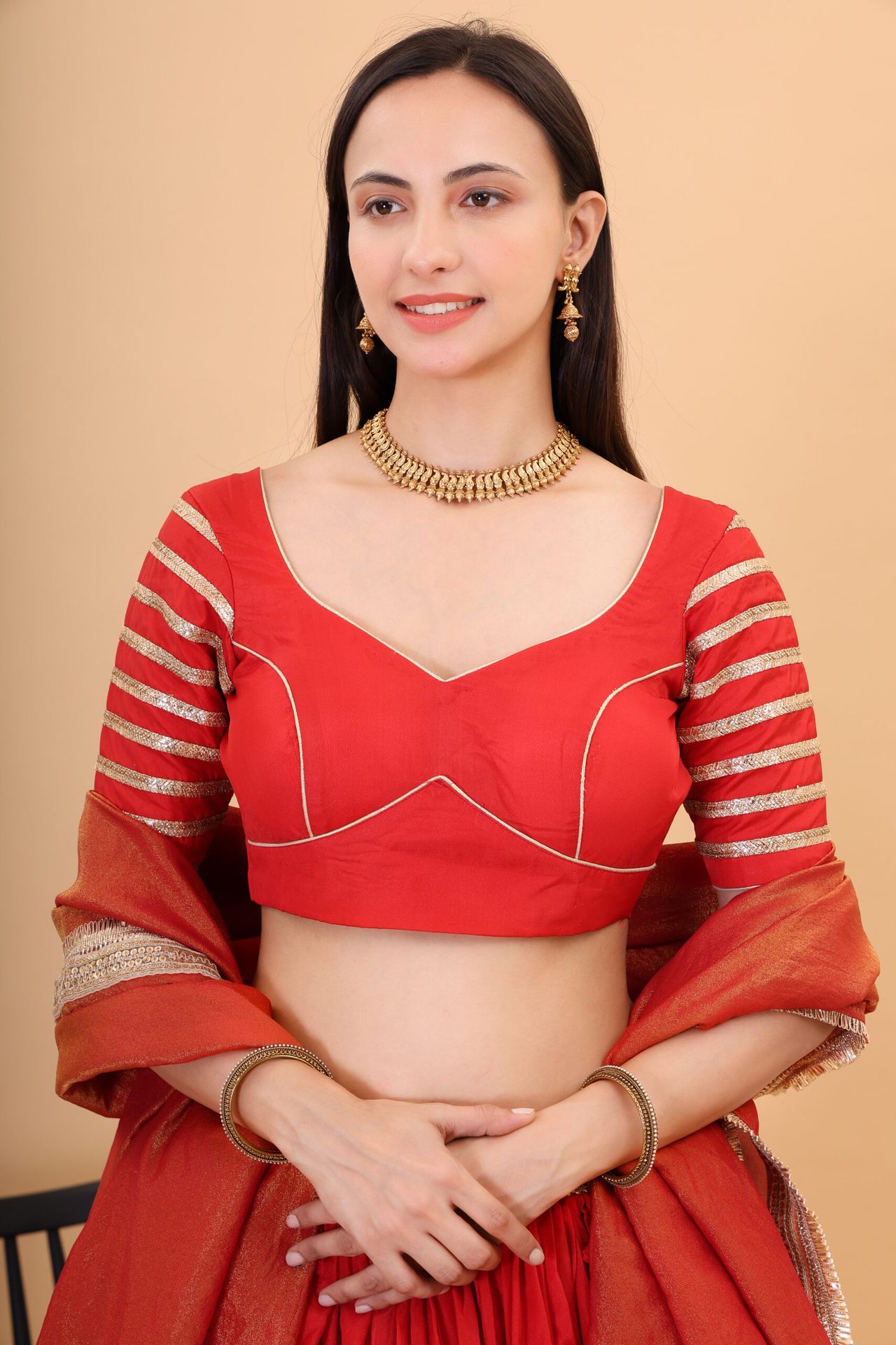 Red Silk Lehanga With Tissue Silk Dupatta image 4