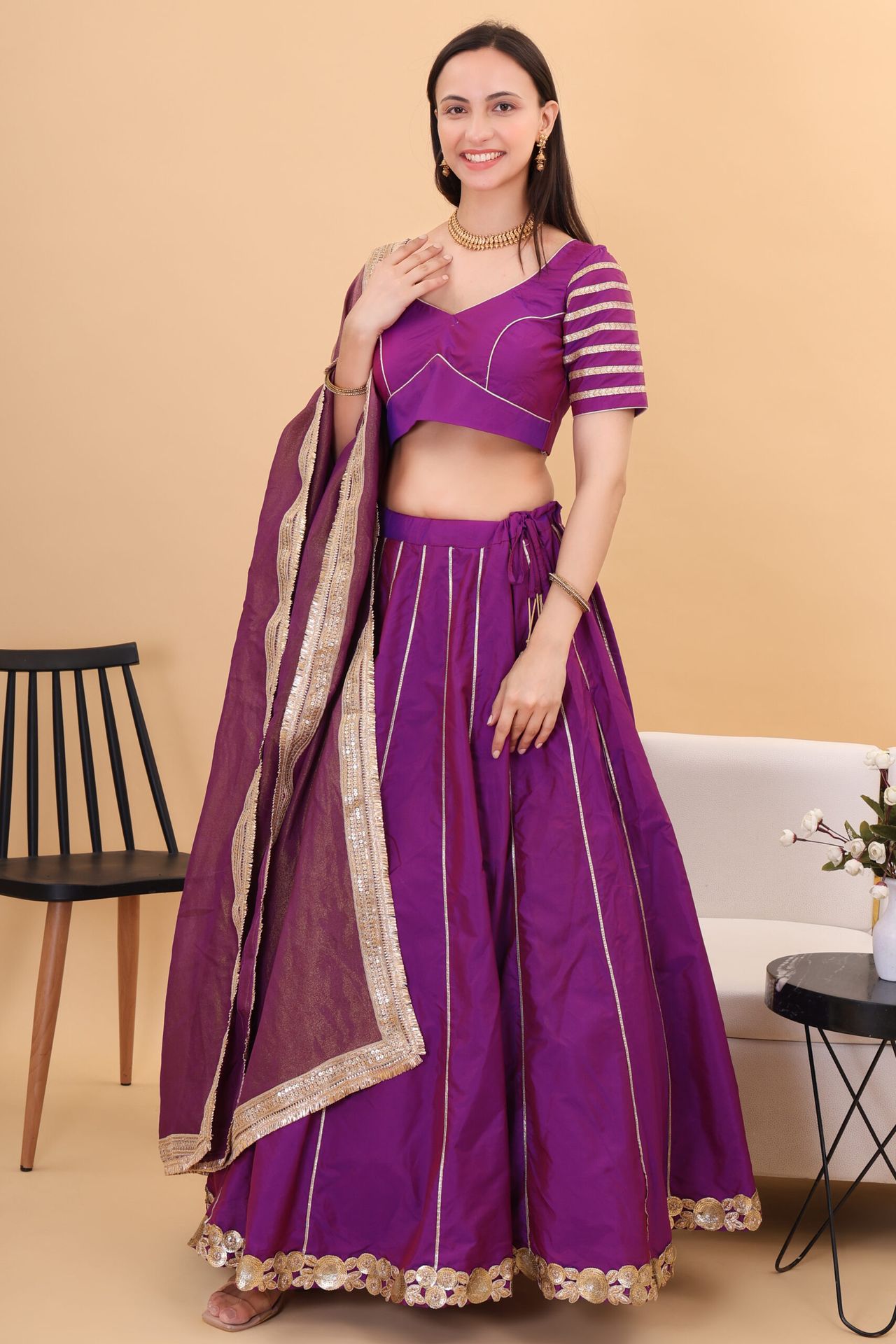 Purple Silk Lehanga With Tissue Silk Dupatta image 4
