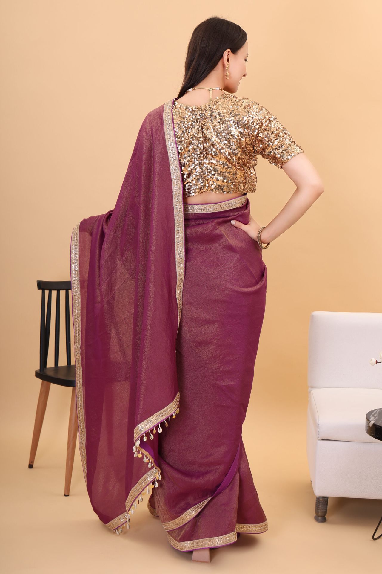 Wine Tissue Silk Saree With Embroidery Blouse image 4