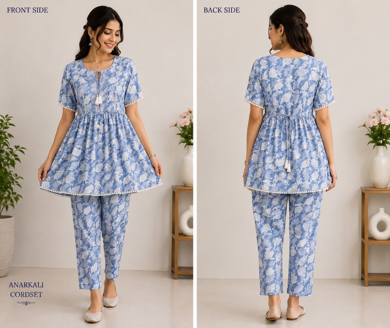 Blue Cotton Anarkali Cordset image 3