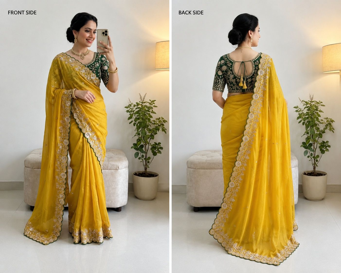 Yellow Georgette Saree image 2