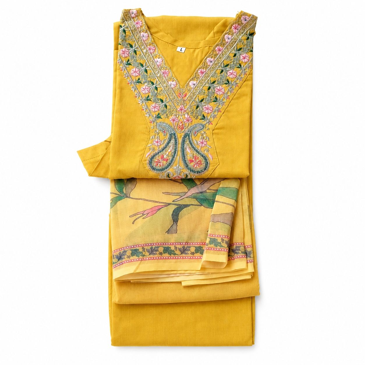 Women’s Yellow Cotton Straight Kurti With Printed Dupatta image 2